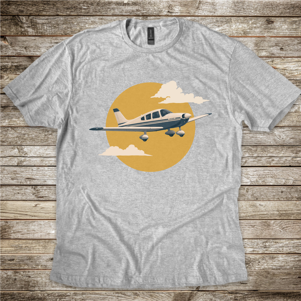 Archer aviation T-shirt with sunset aircraft artwork