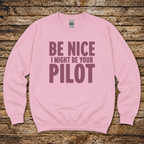 Be Nice I Might Be Your Pilot aviation sweatshirt by Aero Rascals