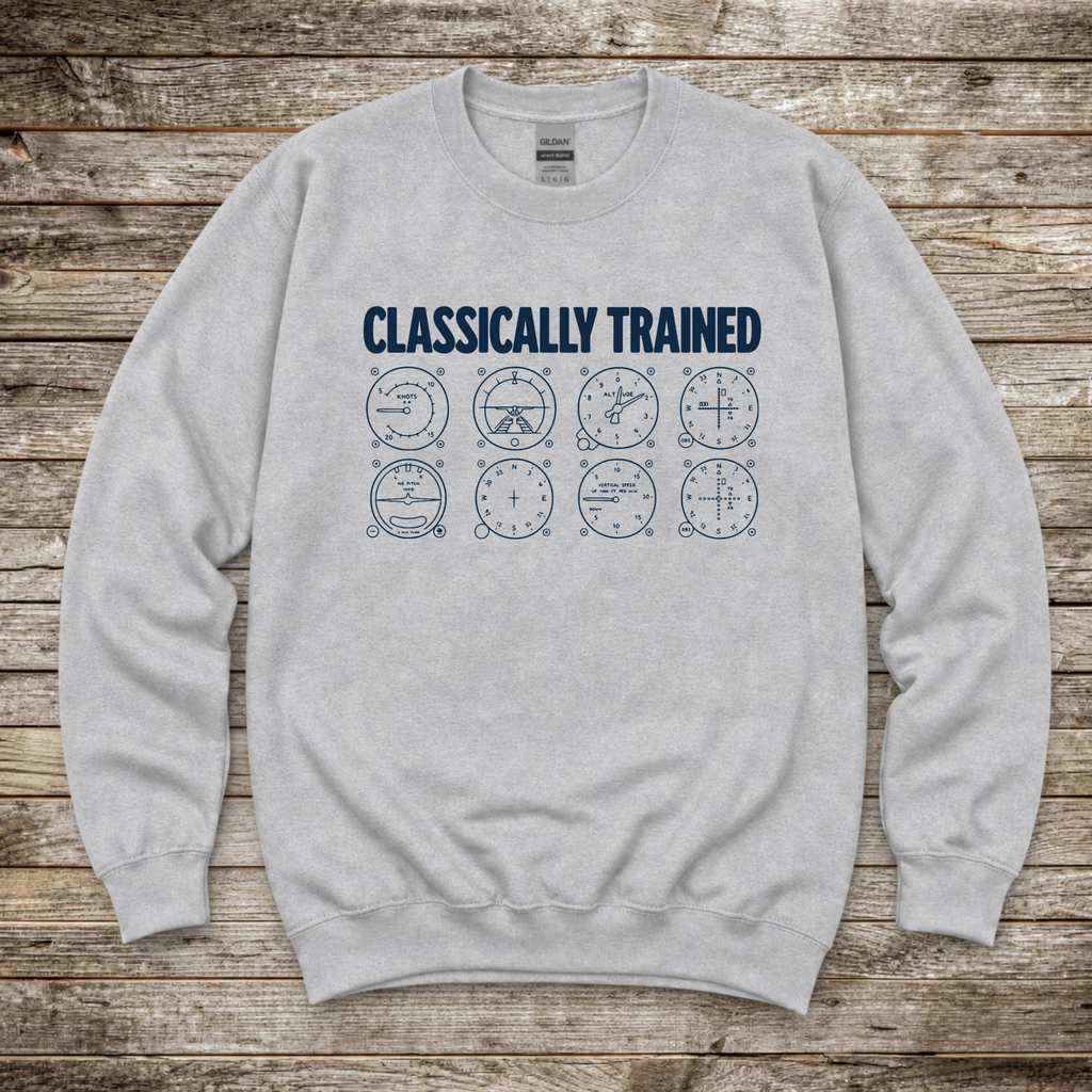General aviation sweatshirt with Classically Trained design