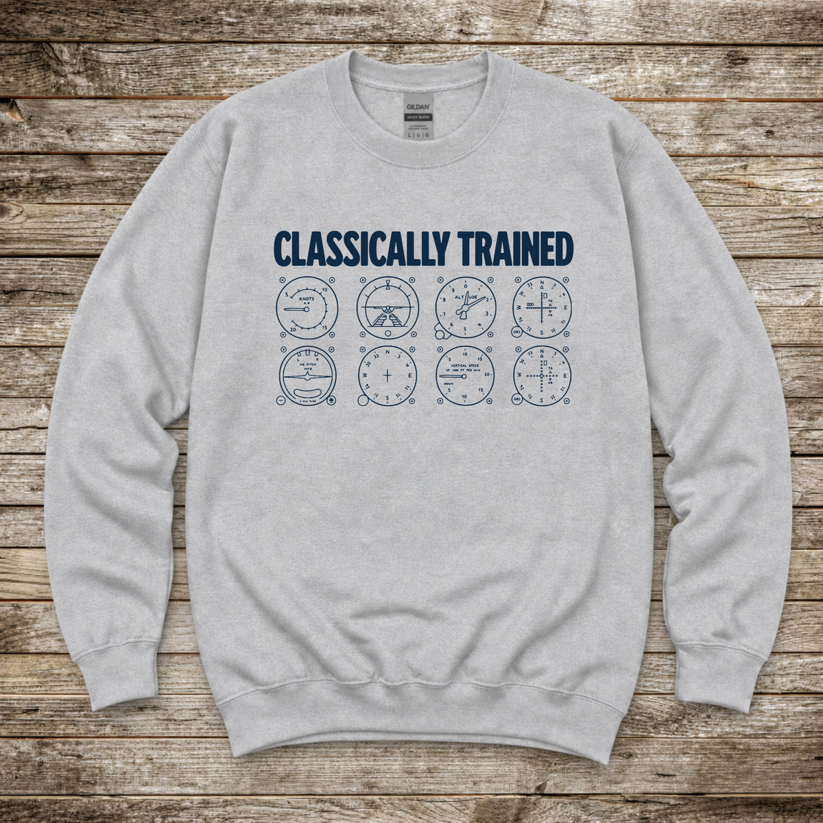 General aviation sweatshirt with Classically Trained design
