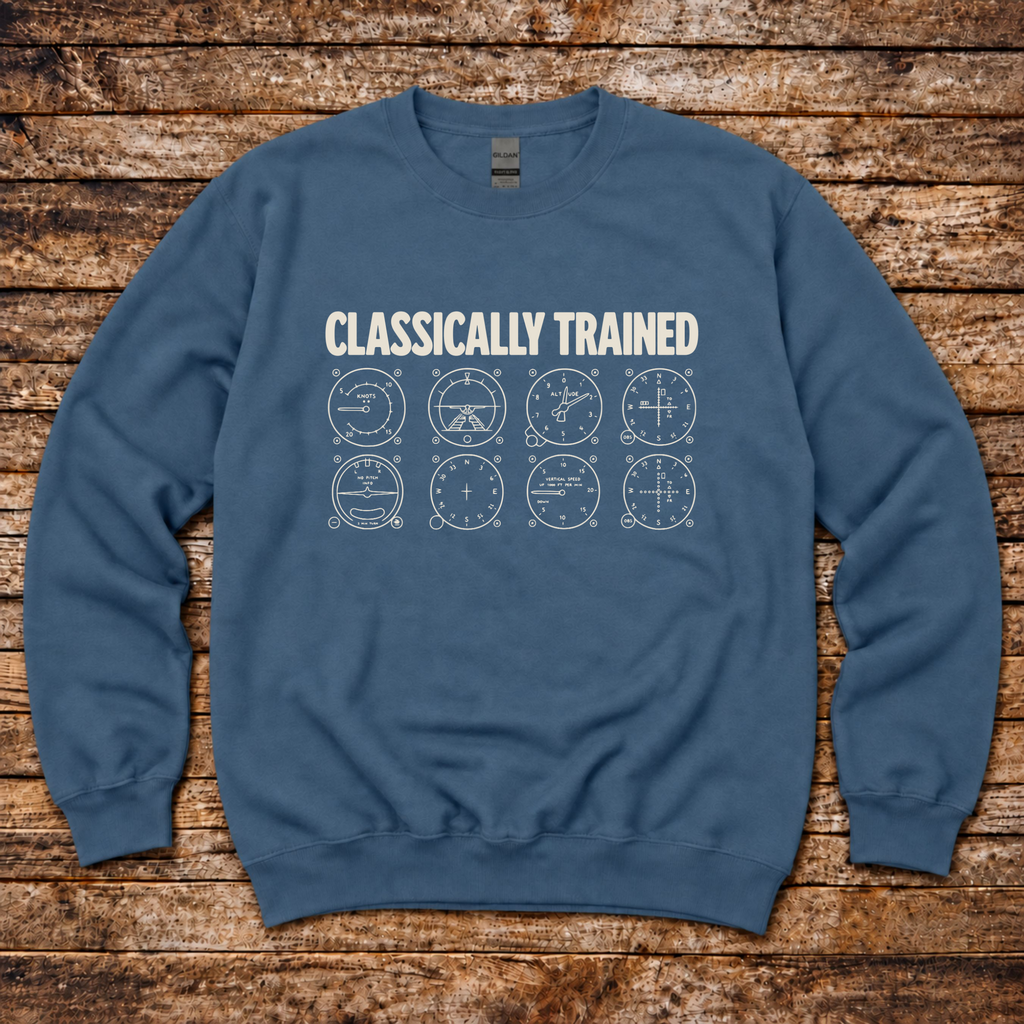 Pilot sweatshirt for aviators who appreciate steam gauges