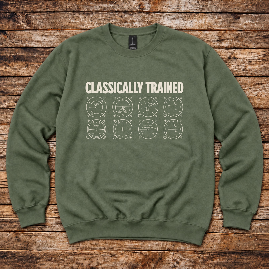 Old-school pilot sweatshirt with Classically Trained design